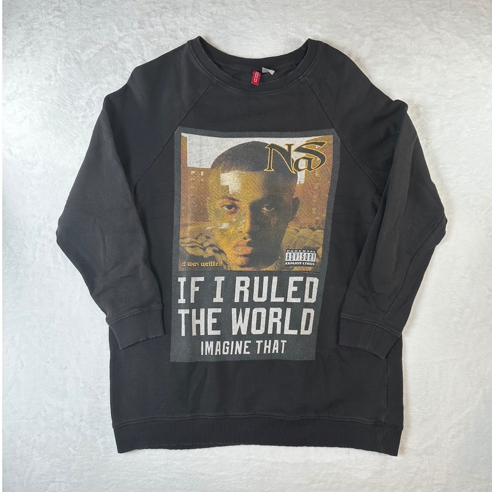 H&M Divided Nas Graphic Sweatshirt Black If I Ruled The World Rap Medium
